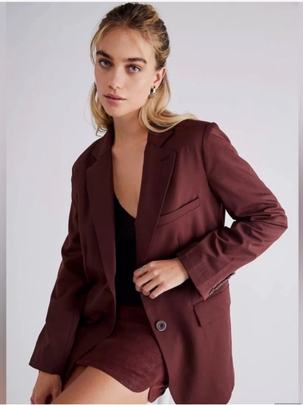 Free People Tailored Blazer Jacket - Burgundy